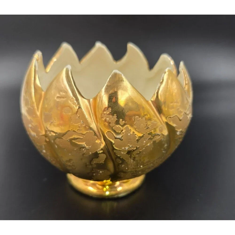1950s Weeping Gold Vase Hand Crafted 22K Gold MCM Bright Gold Hollywood Regency